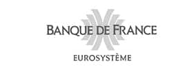 Logo Banque de France et Eurosystème officiel Logo monochrome de la Banque de France avec son symbole stylisé et les textes "BANQUE DE FRANCE" et "EUROSISTÈME".