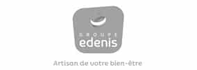 Logo Groupe Edenis : Artisan de votre bien-être Logo Groupe Edenis : carré gris avec icône blanche et texte « GROUPE edenis » et slogan « Artisan de votre bien-être ».